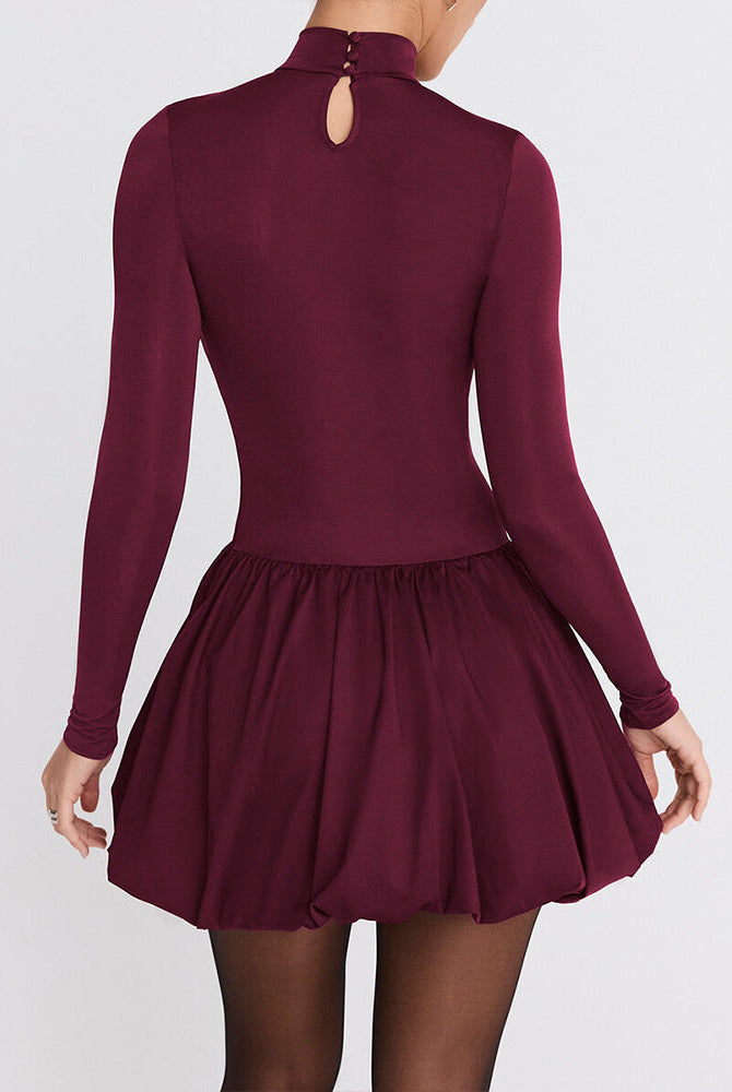 Women’s A-Line Mini Dress – Slim Fit – High Neck – Long Sleeve – Gathered Skirt by Lumina Vancouver