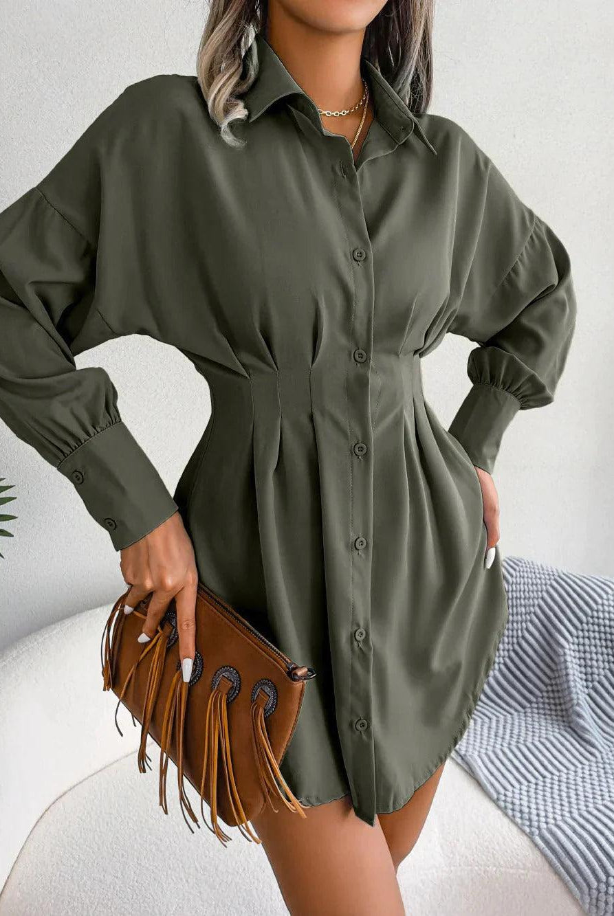 Women's Shirtdress - Tailored Fit - Mini Length - Button-Up Long Sleeve Elegant Wear by Lumina Vancouver