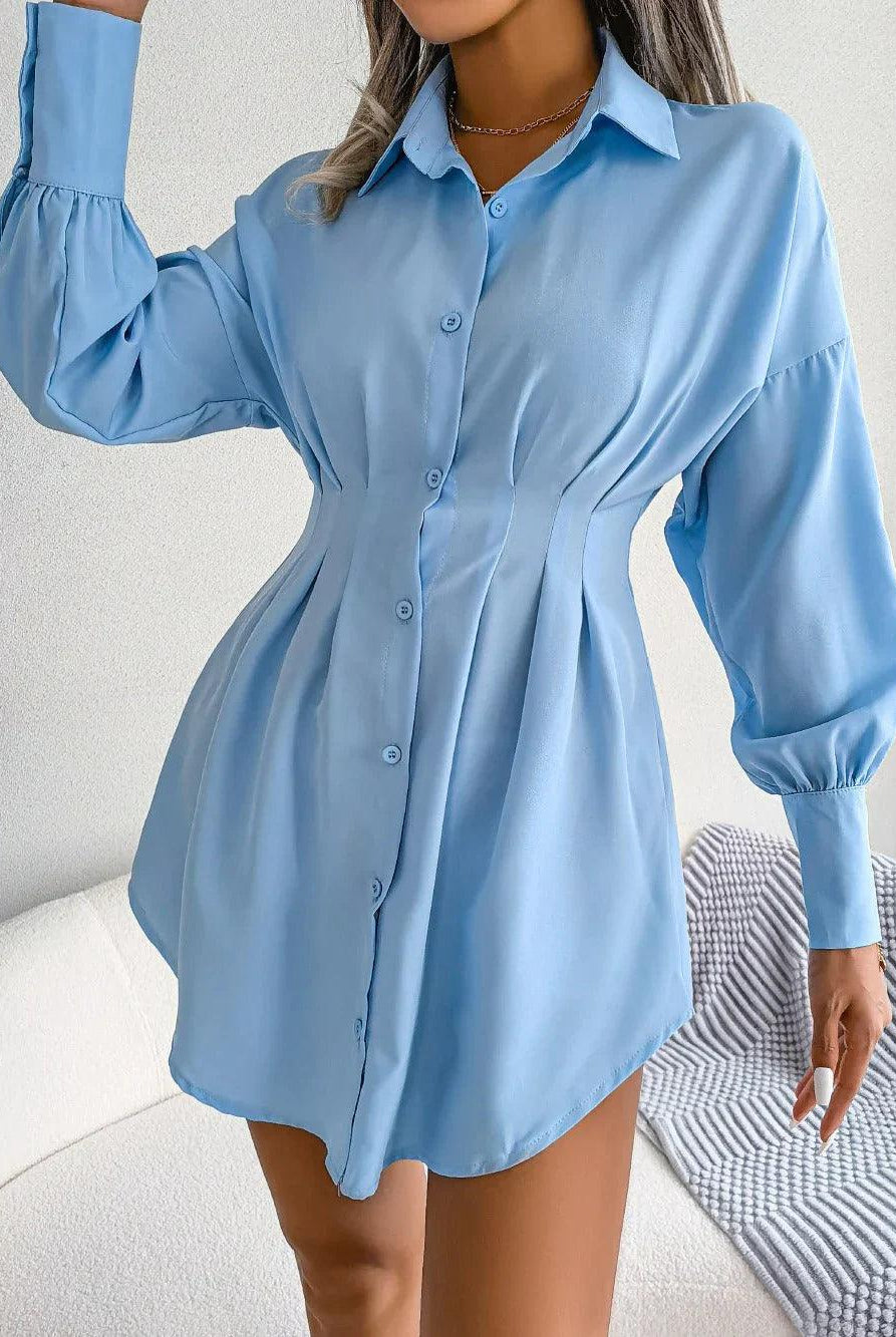 Women's Shirtdress - Tailored Fit - Mini Length - Button-Up Long Sleeve Elegant Wear by Lumina Vancouver