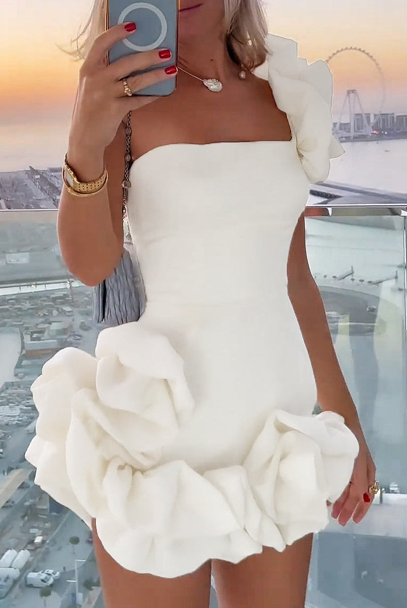 Women's One-Shoulder Mini Dress - Ruffle Detail - Fitted Waist - Elegant Formal Wear by Lumina Vancouver