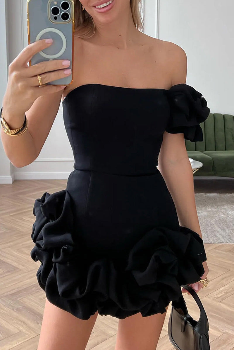 Women's One-Shoulder Mini Dress - Ruffle Detail - Fitted Waist - Elegant Formal Wear by Lumina Vancouver