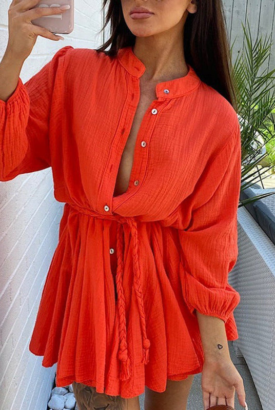 Women's Dress - Button-Up with Tie Waist - Long Sleeve by Lumina Vancouver