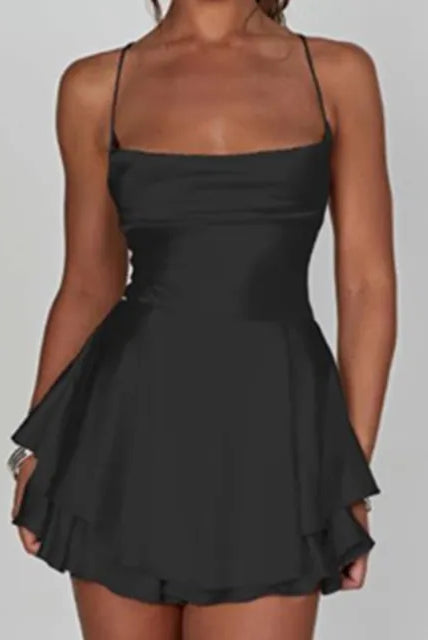 Women's Satin Mini Dress - Cowl Neck - Spaghetti Straps - Elegant A-Line Silhouette by Lumina Vancouver