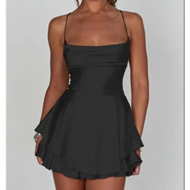 Women's Satin Mini Dress - Cowl Neck - Spaghetti Straps - Elegant A-Line Silhouette by Lumina Vancouver