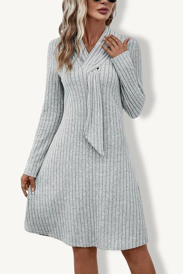 Women's Knit Dress - Ribbed Texture - Long Sleeve - Scarf Neck Elegant Fit by Lumina Vancouver