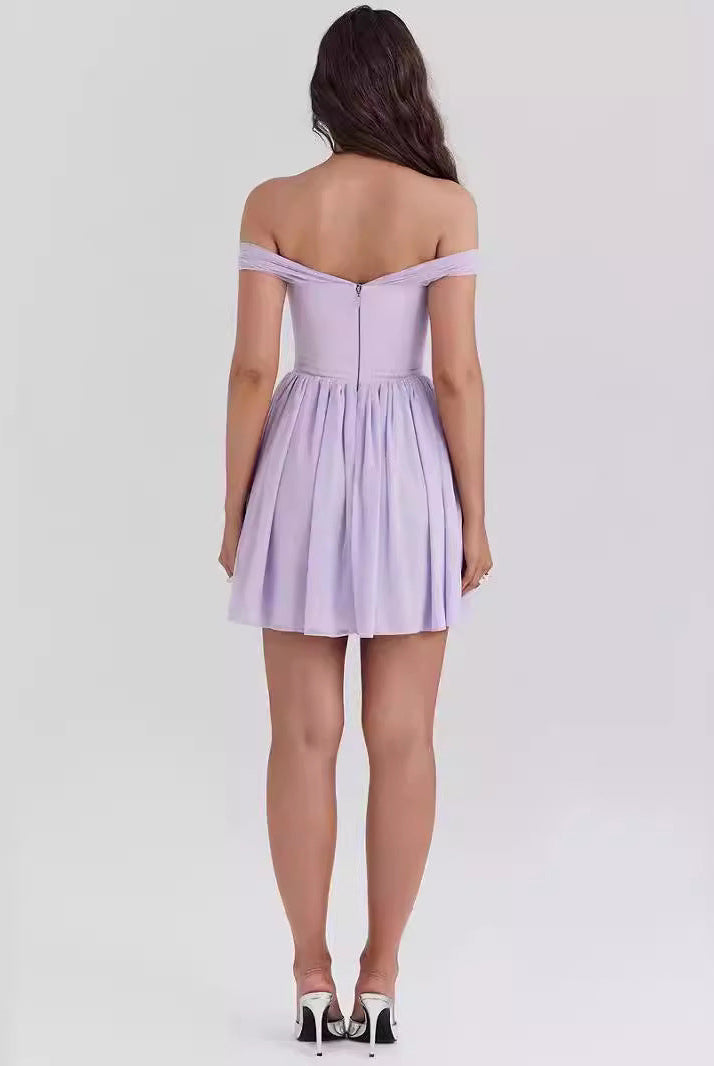 Women’s Mini Dress – Off Shoulder Fit and Flare – Bow Front – Lightweight Elegant Style by Lumina Vancouver