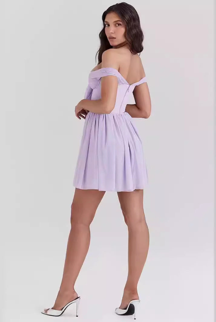 Women’s Mini Dress – Off Shoulder Fit and Flare – Bow Front – Lightweight Elegant Style by Lumina Vancouver