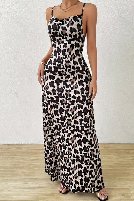 Women’s Sleeveless Dress – Slim Fit – Satin Look – Side Slit – Full Length – Printed by Lumina Vancouver