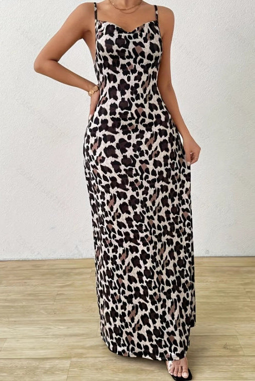 Women’s Sleeveless Dress – Slim Fit – Satin Look – Side Slit – Full Length – Printed by Lumina Vancouver