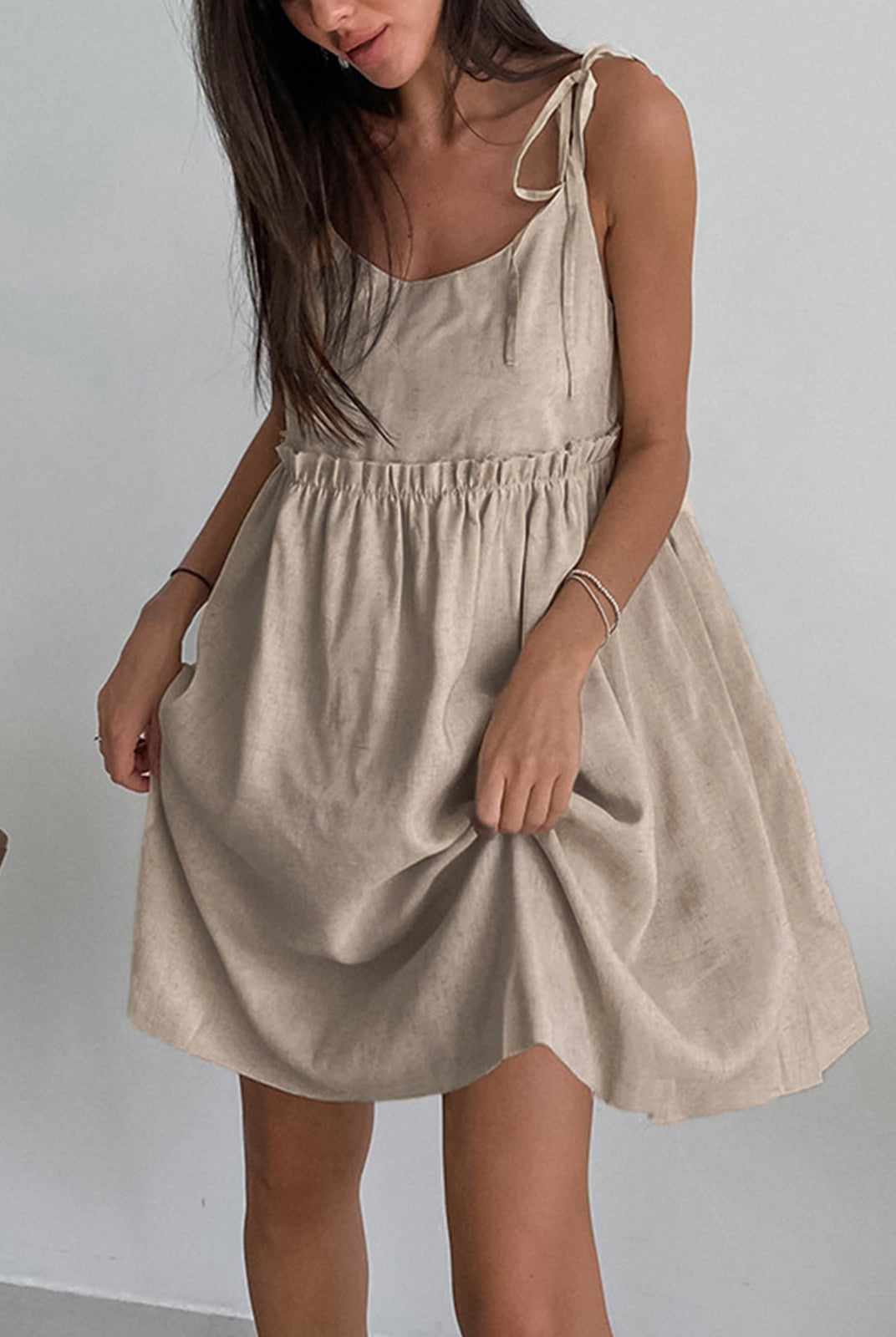 Women's Mini Dress - Sleeveless Tie Shoulder - Cinched Waist - Lightweight Casual Wear by Lumina Vancouver