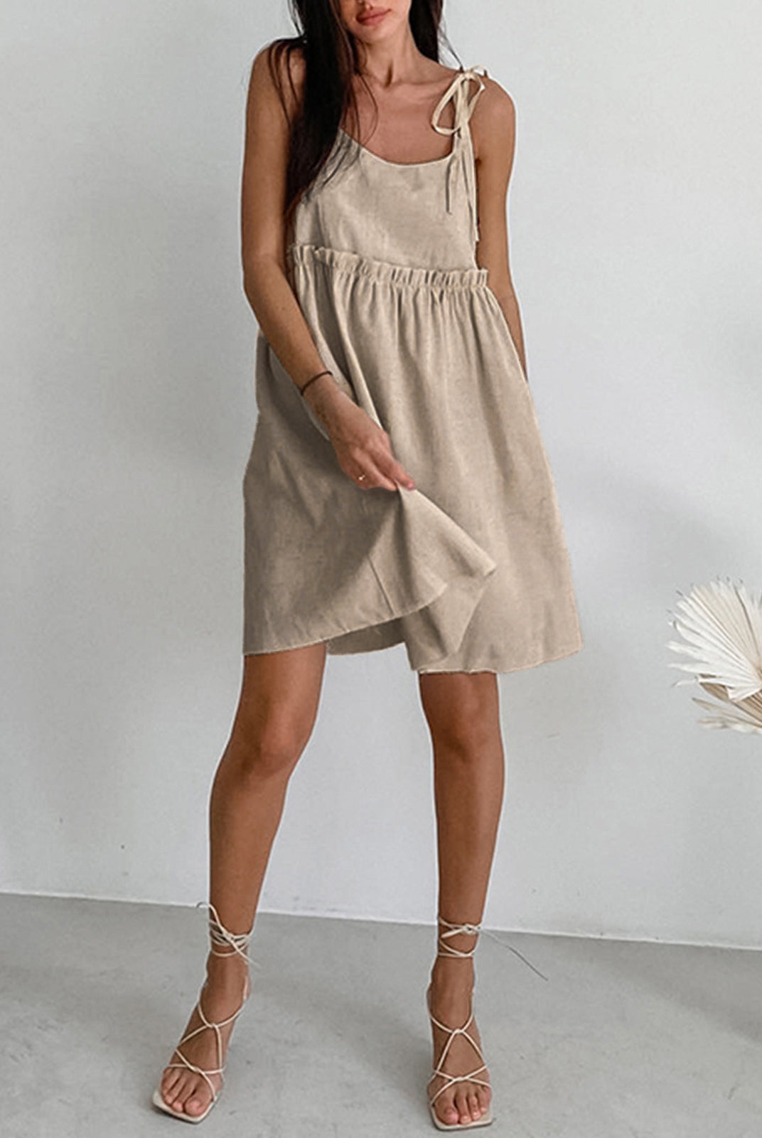 Women's Mini Dress - Sleeveless Tie Shoulder - Cinched Waist - Lightweight Casual Wear by Lumina Vancouver