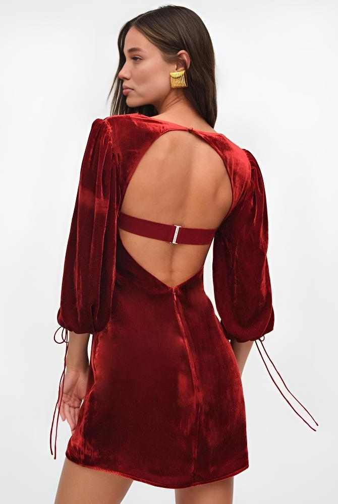 Women’s Mini Dress – Velvet Slim Fit – Puff Sleeve – Sweetheart Neckline – Evening Wear by Lumina Vancouver