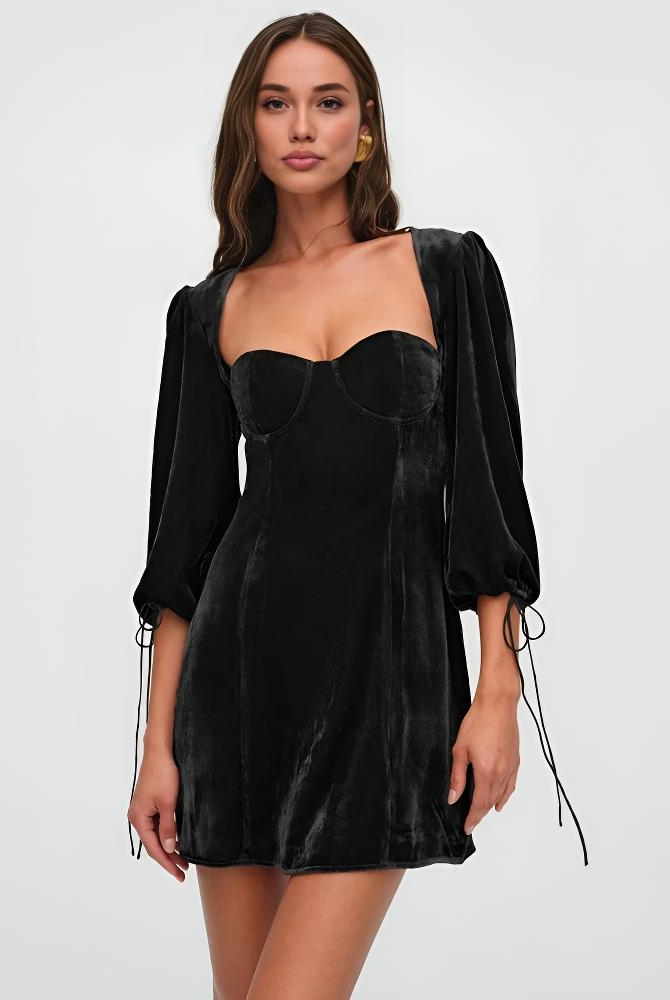 Women’s Mini Dress – Velvet Slim Fit – Puff Sleeve – Sweetheart Neckline – Evening Wear by Lumina Vancouver