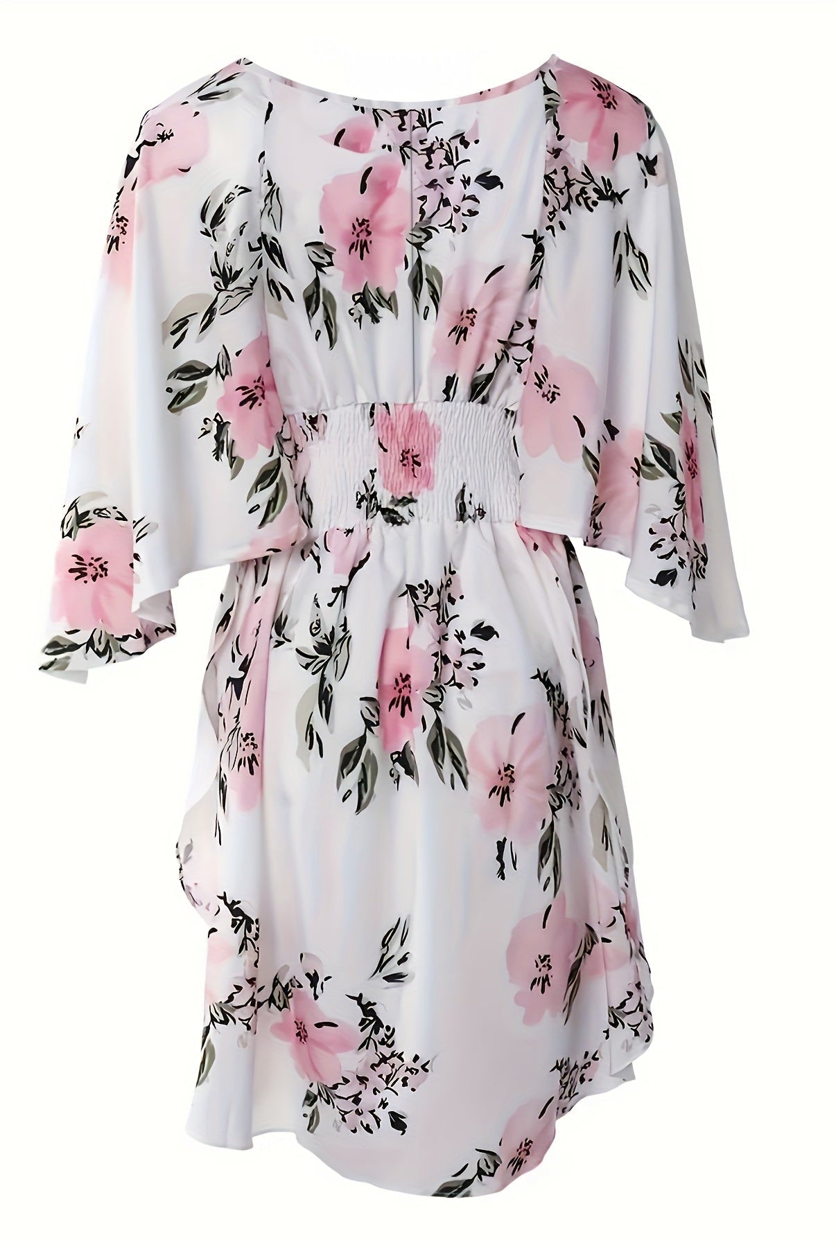 Women's Floral Print Dress - V-Neck - Long Sleeve - Smocked Waist - Ruffle Hem by Lumina Vancouver