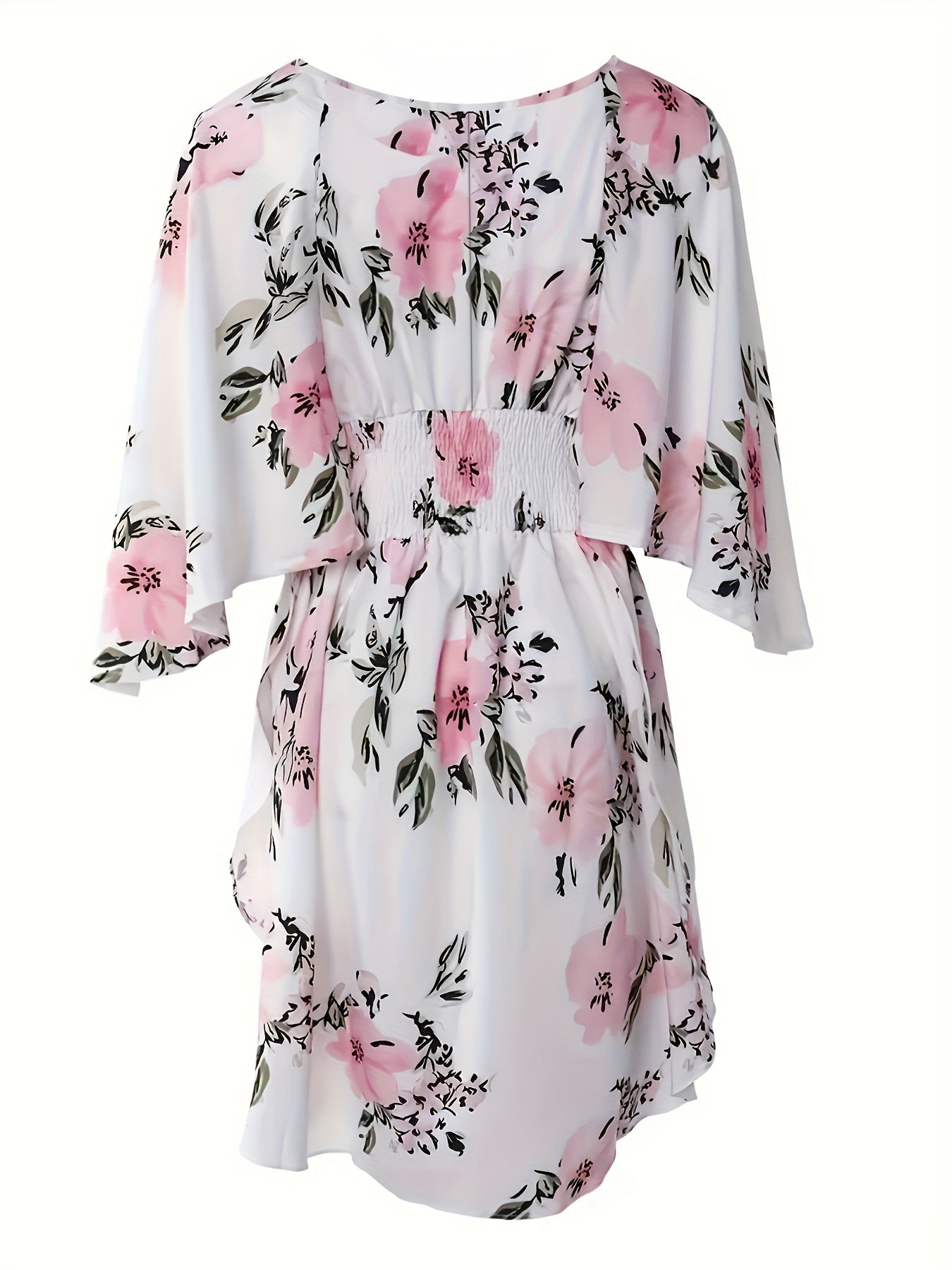 Women's Floral Print Dress - V-Neck - Long Sleeve - Smocked Waist - Ruffle Hem by Lumina Vancouver
