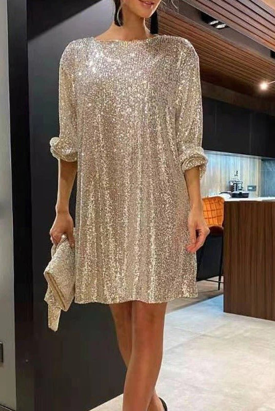 Women's Sequin Mini Dress - Long Sleeve - Relaxed Fit - Asymmetrical Party Wear by Lumina Vancouver