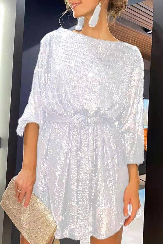 Women's Sequin Mini Dress - Long Sleeve - Relaxed Fit - Asymmetrical Party Wear by Lumina Vancouver