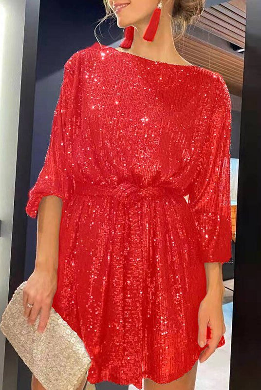 Women's Sequin Mini Dress - Long Sleeve - Relaxed Fit - Asymmetrical Party Wear by Lumina Vancouver