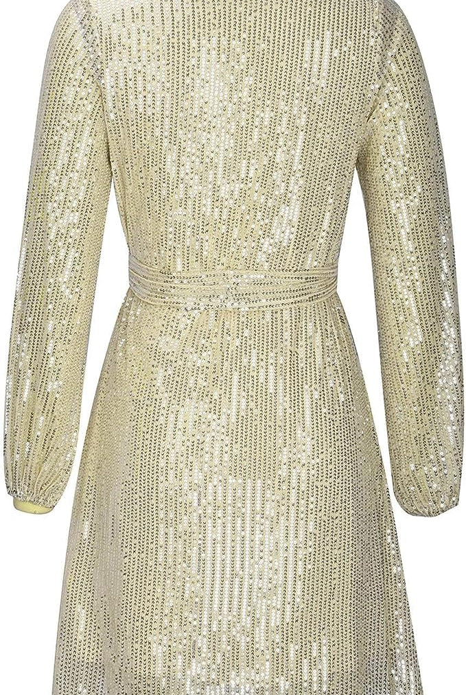 Women's Sequin Mini Dress - Long Sleeve - Relaxed Fit - Asymmetrical Party Wear by Lumina Vancouver