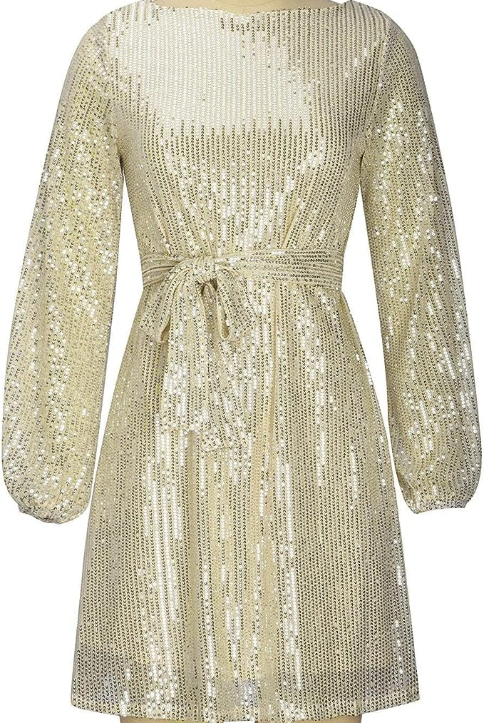 Women's Sequin Mini Dress - Long Sleeve - Relaxed Fit - Asymmetrical Party Wear by Lumina Vancouver