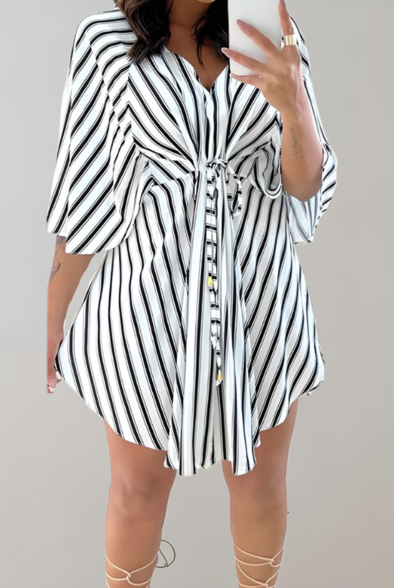 Women's Kaftan Dress - V-Neck - Tie Waist - Flowy Three-Quarter Sleeves - Lightweight by Lumina Vancouver