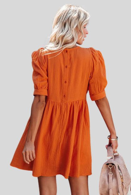 Women's Short Dress - Empire Waist - Puff Sleeves - Lightweight Textured Fabric - Relaxed Fit by Lumina Vancouver