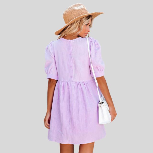 Women's Short Dress - Empire Waist - Puff Sleeves - Lightweight Textured Fabric - Relaxed Fit by Lumina Vancouver