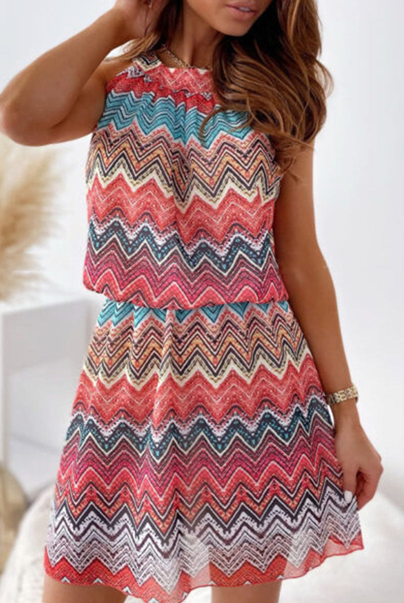 Women's Sleeveless Dress - Chevron Pattern - A-Line Fit - Lightweight Casual Wear by Lumina Vancouver