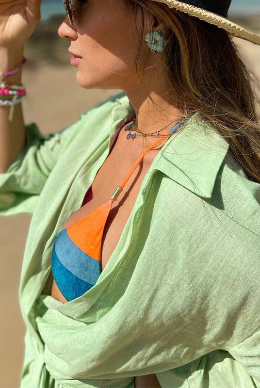 Women’s Wrap Dress – Cotton Linen Blend – Slim Fit – Mini Length – Collared V-Neck by Lumina Vancouver