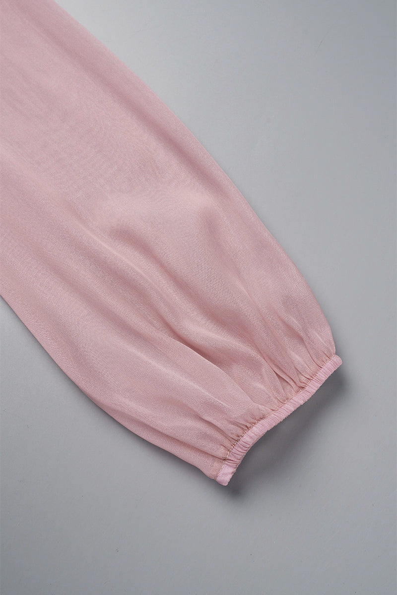 Women's Dress - Knee Length Flowy Fit - V-Neck Ruffle Lace Detail - Sheer Long Sleeve by Lumina Vancouver