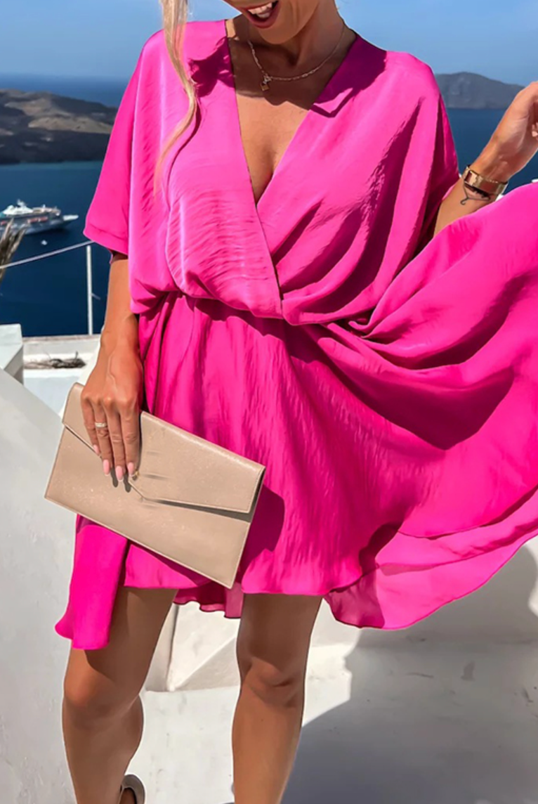 Women's Wrap Dress - V-Neckline - Short Sleeve - Elegant Mini Length by Lumina Vancouver