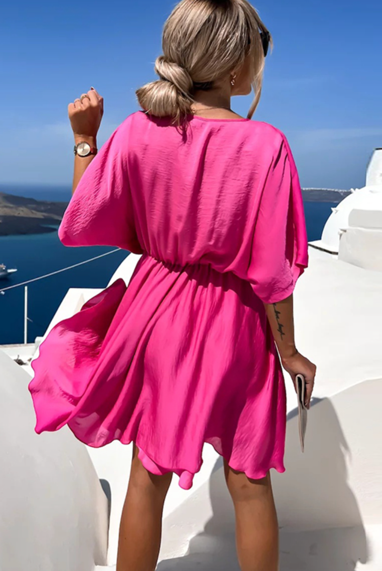 Women's Wrap Dress - V-Neckline - Short Sleeve - Elegant Mini Length by Lumina Vancouver