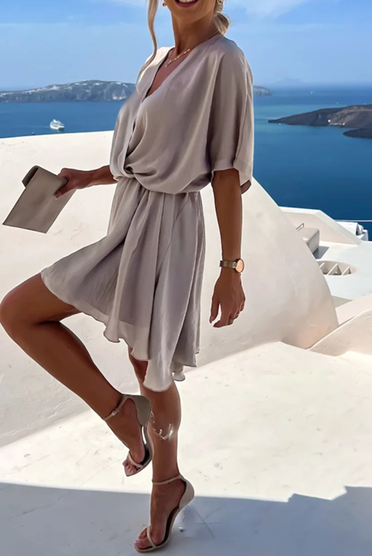 Women's Wrap Dress - V-Neckline - Short Sleeve - Elegant Mini Length by Lumina Vancouver