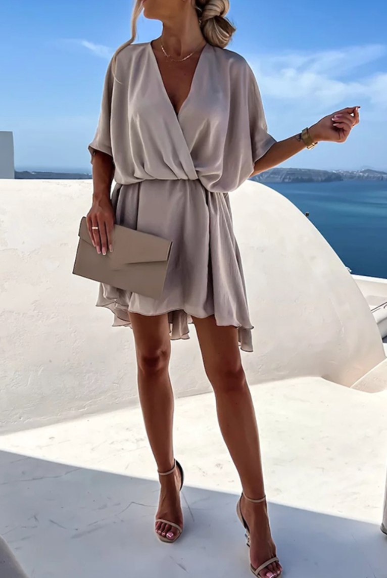 Women's Wrap Dress - V-Neckline - Short Sleeve - Elegant Mini Length by Lumina Vancouver