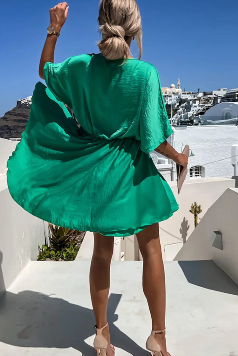 Women's Wrap Dress - V-Neckline - Short Sleeve - Elegant Mini Length by Lumina Vancouver