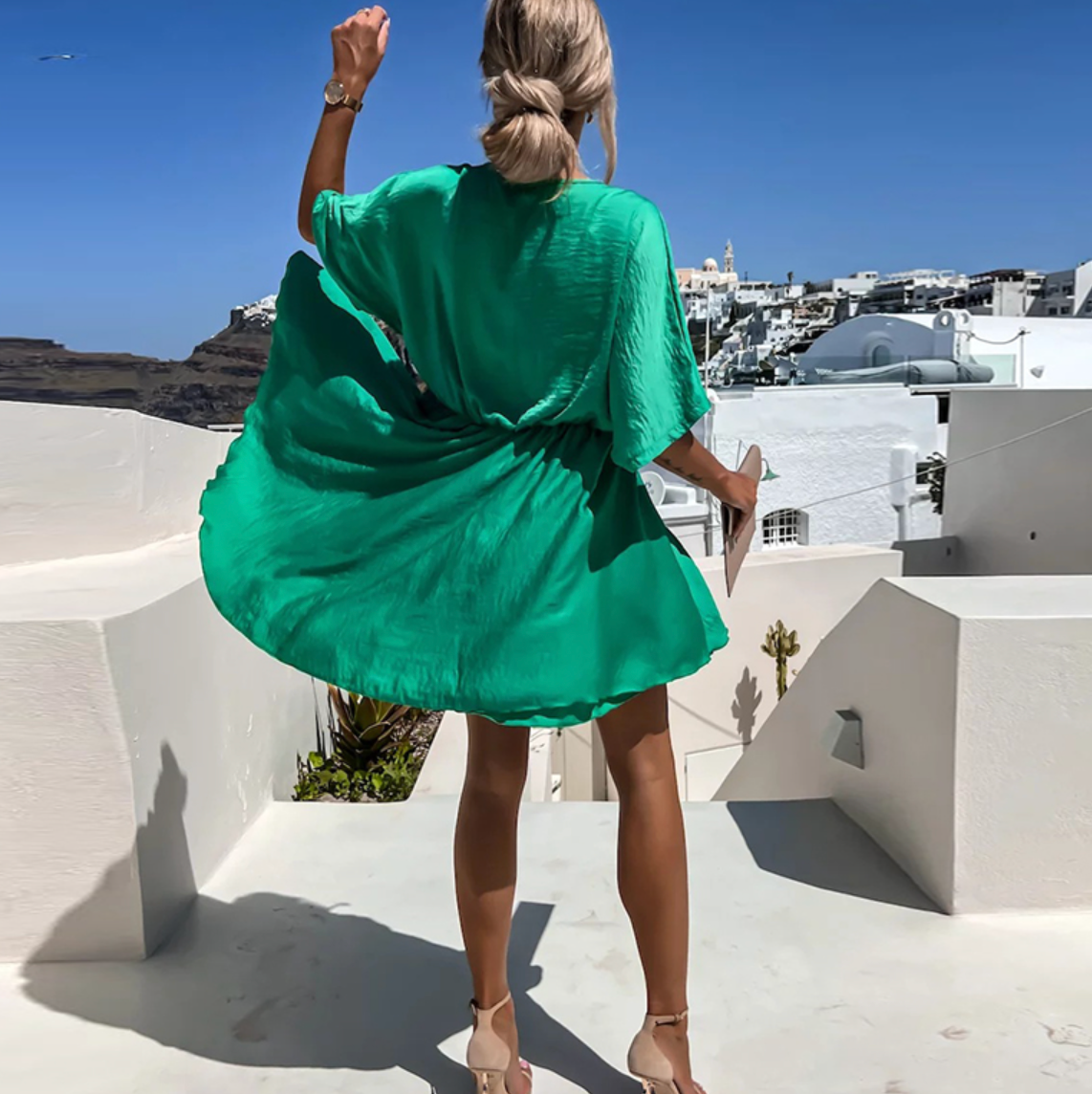 Women's Wrap Dress - V-Neckline - Short Sleeve - Elegant Mini Length by Lumina Vancouver