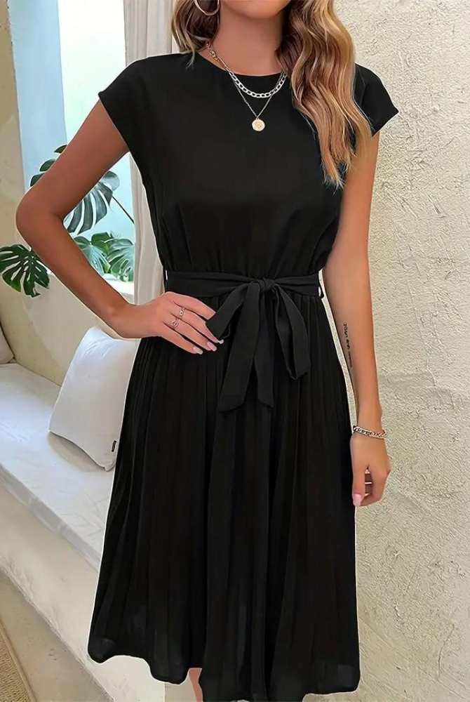 Women's Midi Dress - Short Sleeve - Round Neck - Waist Tie - Flowy Lightweight Fit by Lumina Vancouver