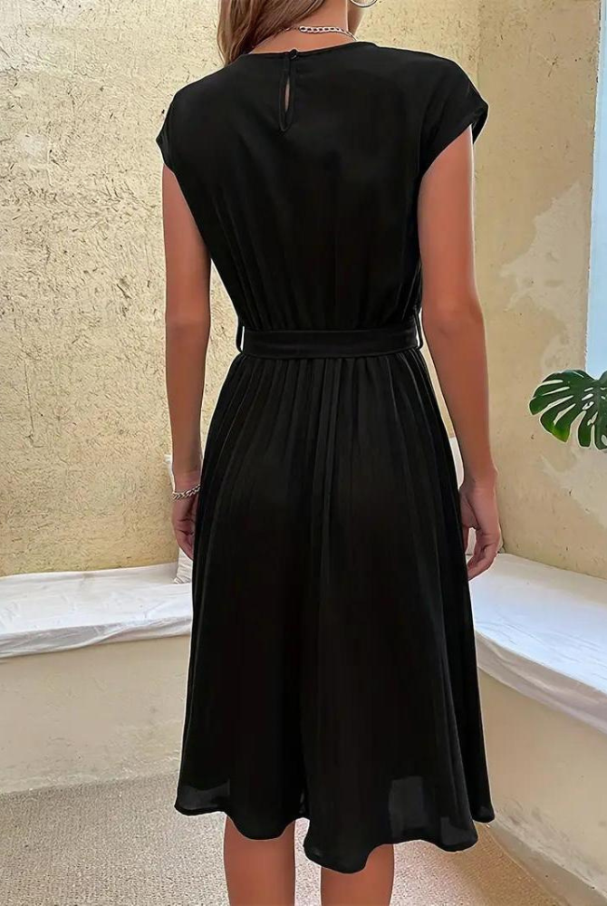 Women's Midi Dress - Short Sleeve - Round Neck - Waist Tie - Flowy Lightweight Fit by Lumina Vancouver