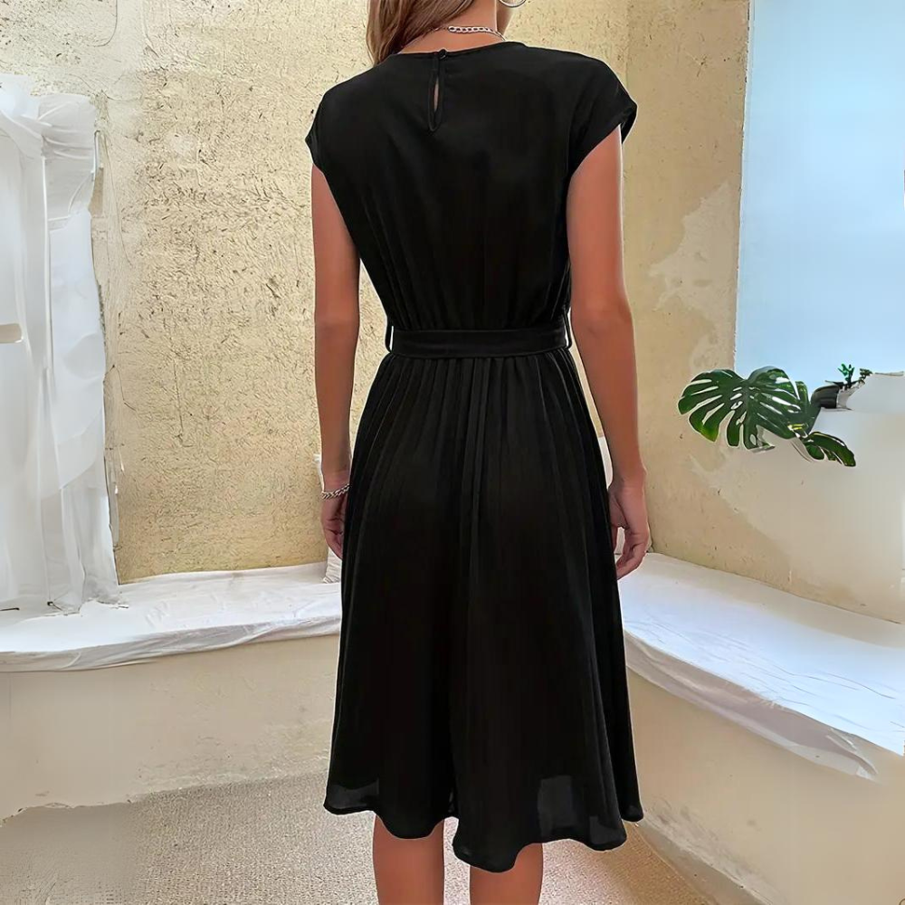 Women's Midi Dress - Short Sleeve - Round Neck - Waist Tie - Flowy Lightweight Fit by Lumina Vancouver