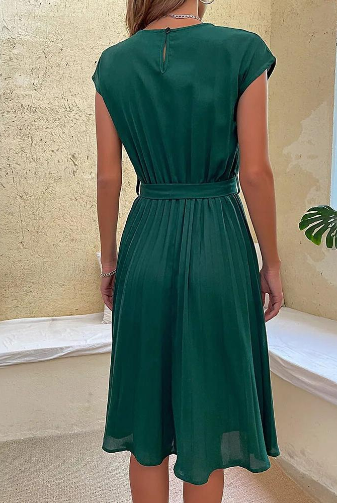 Women's Midi Dress - Short Sleeve - Round Neck - Waist Tie - Flowy Lightweight Fit by Lumina Vancouver