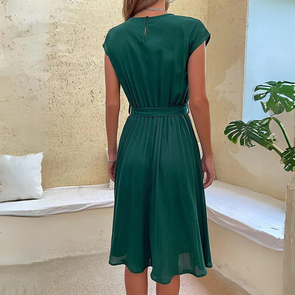 Women's Midi Dress - Short Sleeve - Round Neck - Waist Tie - Flowy Lightweight Fit by Lumina Vancouver