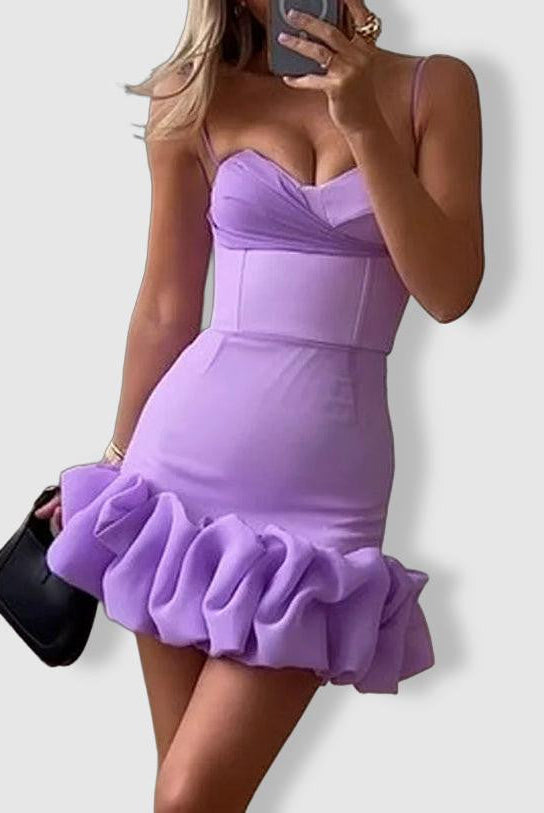 Women's Mini Dress - Spaghetti Straps - Sweetheart Neckline - Ruffled Hem by Lumina Vancouver