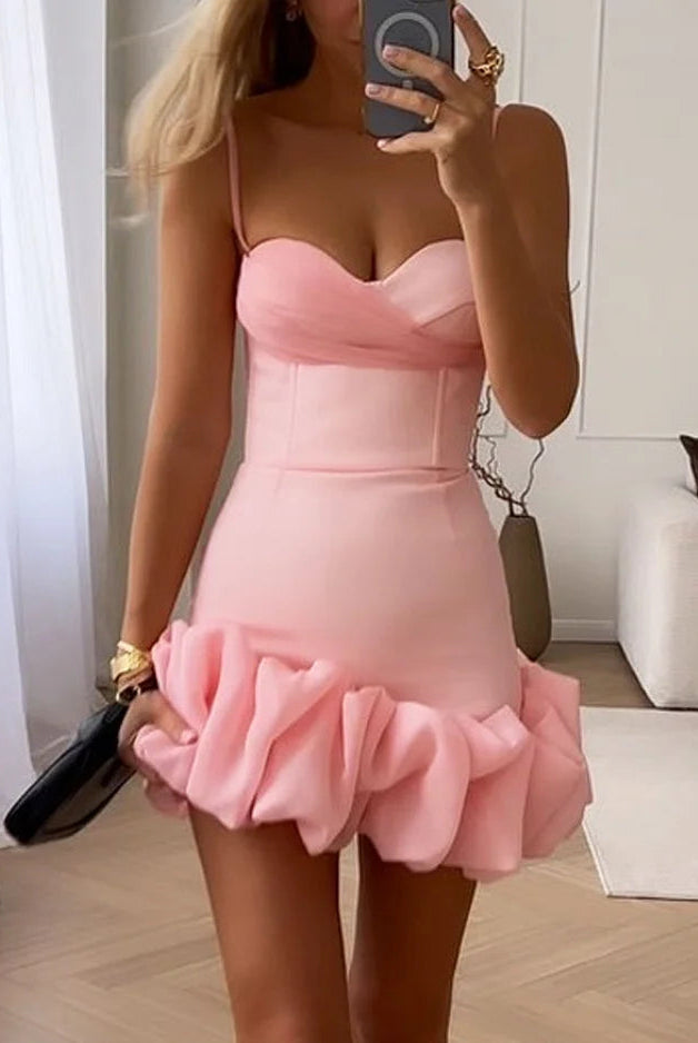 Women's Mini Dress - Spaghetti Straps - Sweetheart Neckline - Ruffled Hem by Lumina Vancouver