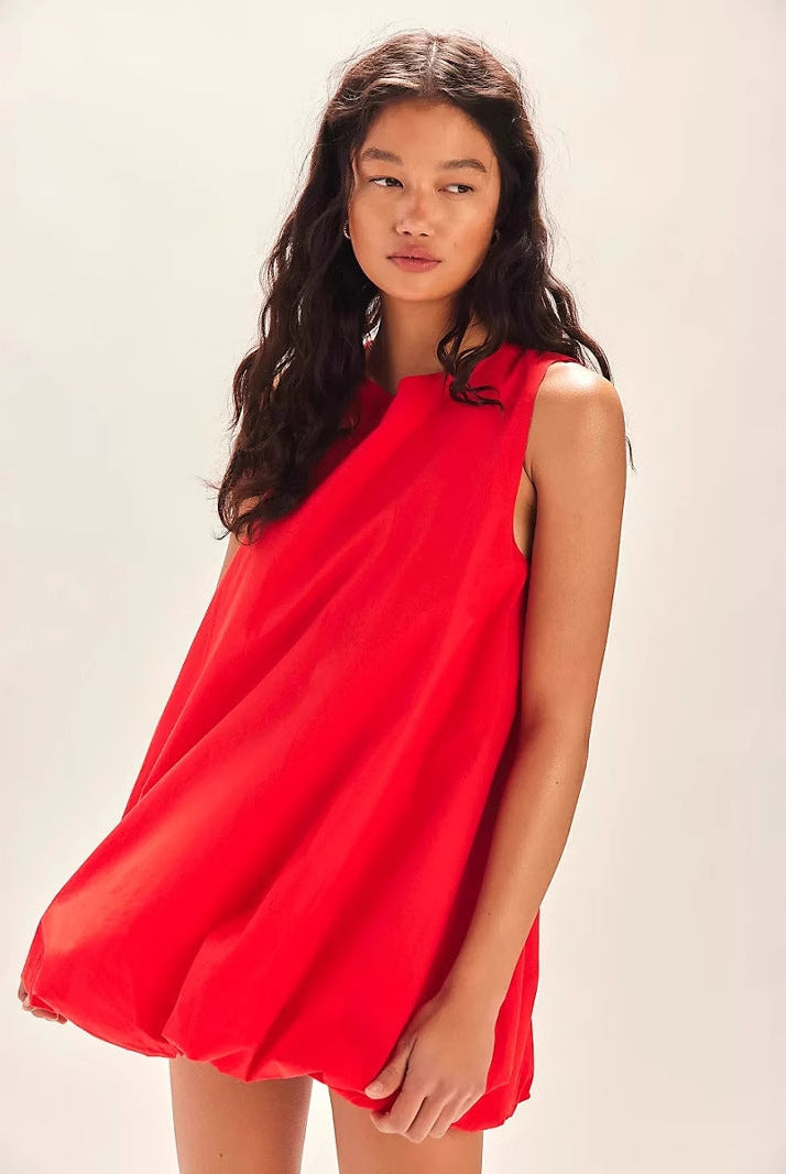 Women’s Mini Dress – 100% Cotton – Sleeveless Loose Fit – Backless Lantern Hem by Lumina Vancouver