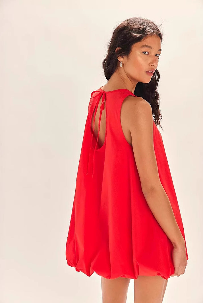 Women’s Mini Dress – 100% Cotton – Sleeveless Loose Fit – Backless Lantern Hem by Lumina Vancouver