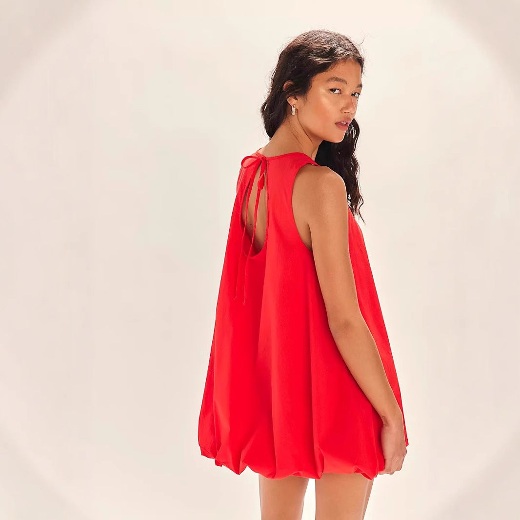 Women’s Mini Dress – 100% Cotton – Sleeveless Loose Fit – Backless Lantern Hem by Lumina Vancouver