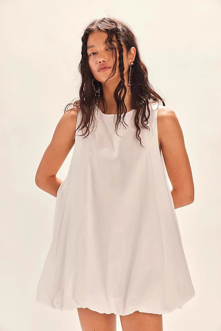 Women’s Mini Dress – 100% Cotton – Sleeveless Loose Fit – Backless Lantern Hem by Lumina Vancouver