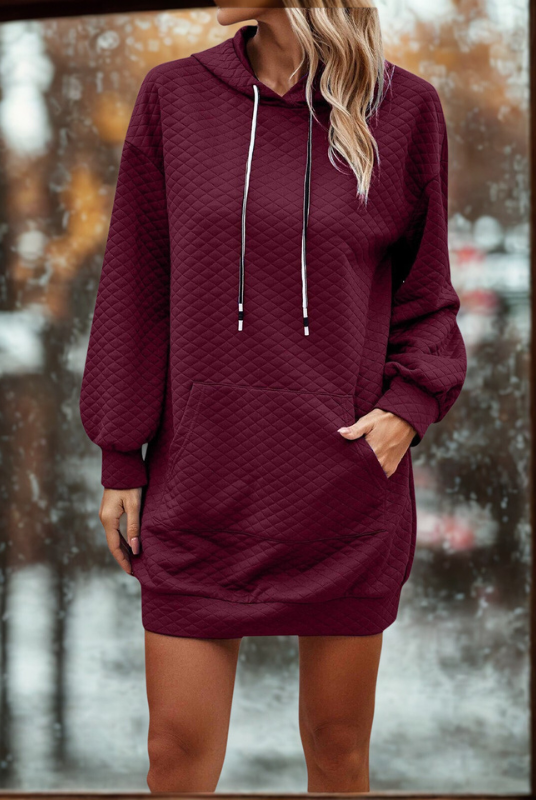 Women’s Hooded Mini Dress – Quilted Diamond Pattern – Relaxed Fit – Long Sleeve Pocket by Lumina Vancouver