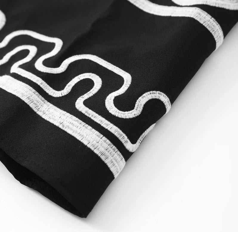 Women's Dress - Loose Fit - Long Flared Sleeves - Geometric Pattern Elegant Style by Lumina Vancouver