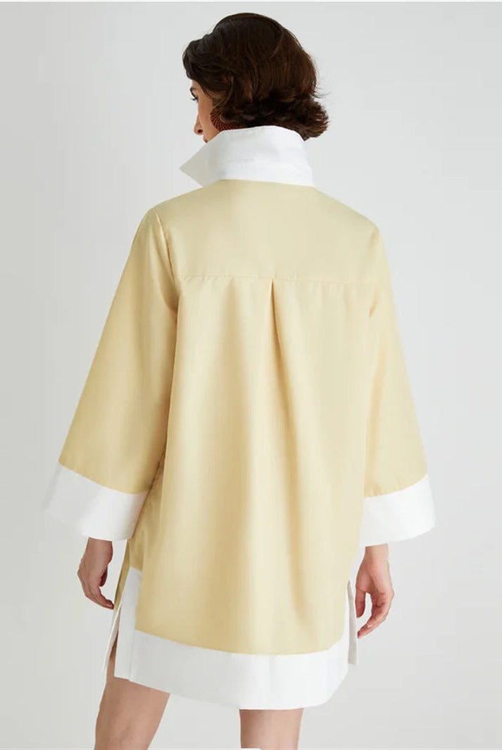 Women's Tunic Dress - Relaxed Fit - High Collar - 3/4 Sleeve - Button Front by Lumina Vancouver